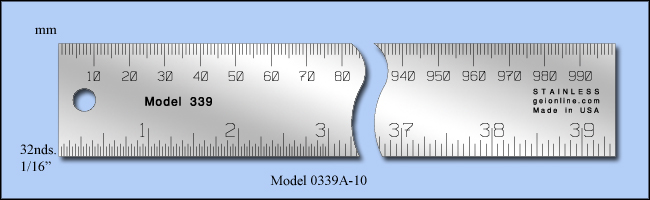 General Purpose Stainless Steel Ruler, Inch & Metric 1/16", 1/32", mm - Meter Stick 1m Length - Model 0339A-10