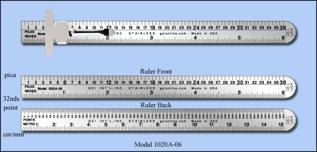 Printers & Graphic Art Stainless Steel 6" Pocket Ruler With Clip, Inch & Metric 1/32", mm, pica, point - 6" Length - Model 1020A-06