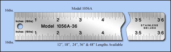 General Purpose Stainless Steel Rulers, Inch 1/16"  - 12", 18", 24", 36" & 48" Lengths -  Model 1056A_2000R