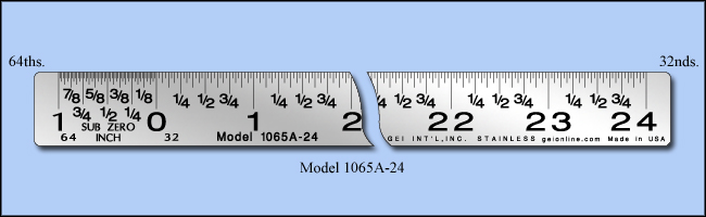 General Purpose Stainless Steel Ruler, Inch 1/32", 1/64" - Fractional Numbering - 24" Length - Model 1065A -24