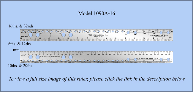 Stainless Steel Business Form Design and Layout Ruler, Inch & Metric 1/6", 1/10", 1/12", 1/20", 1/32", mm - 16" Length - Model 1090A-16