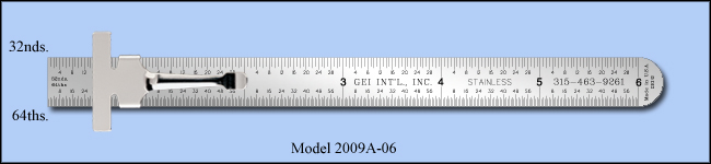 Stainless Steel 6" Pocket Ruler With Clip, Inch 1/32", 1/64" - Model 2009A-06