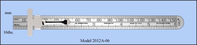 Stainless Steel 6" Pocket Ruler With Clip, Inch & Metric 1/16", mm - Model 2012A-06