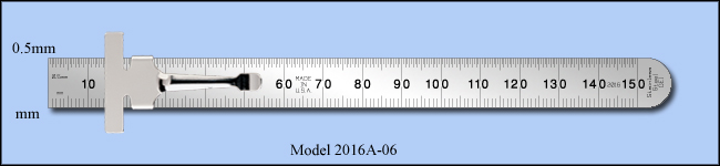 Stainless Steel 6" Pocket Ruler With Clip, Metric mm, 1/2 mm - Model 2016A-06