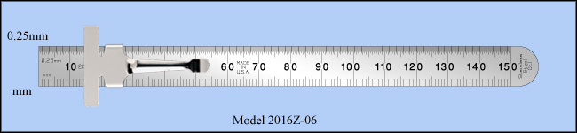 Stainless Steel 6" Pocket Ruler With Clip, Metric 1/4 mm, mm - Model 2016Z-06