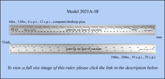 Stainless Steel Computer And Desktop Publishing Ruler, Inch & Metric 1/6", 1/10", 1/12", 1/20", 1/32", mm, pica - 18" Length - Model 2021A-18