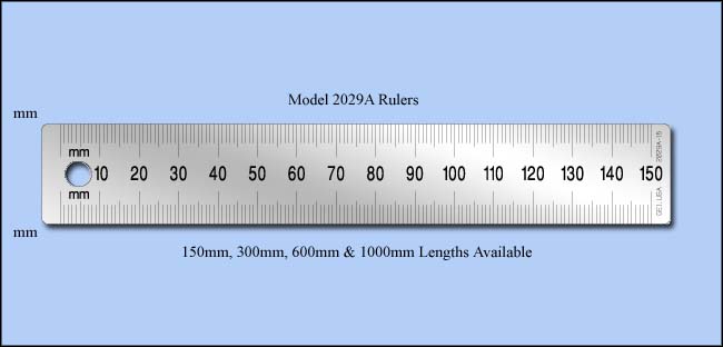 General Purpose Stainless Steel Rulers, Metric mm - 150mm, 300mm, 600mm & 1000mm  Lengths - Model 2029A