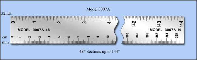 Extra Long Stainless Steel Rulers & Machine Scales, Inch & Metric 1/32", cm, mm - Top to Bottom, 0 to 144" - Model 3007A