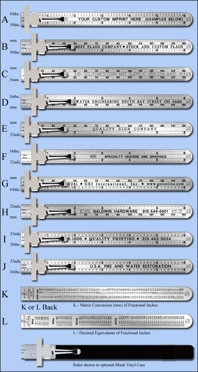 Custom Promotional and Imprinted 6" Pocket Stainless Steel  Rulers With Clip, Inch & Metric - Model 600atol