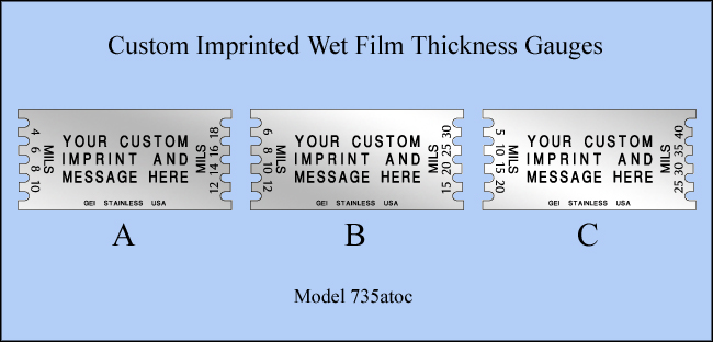 Custom Promotional and Imprinted Stainless Steel Wet Film Thickness Mil Gauges, 4 Mils To 40 Mils - Model 735atoc