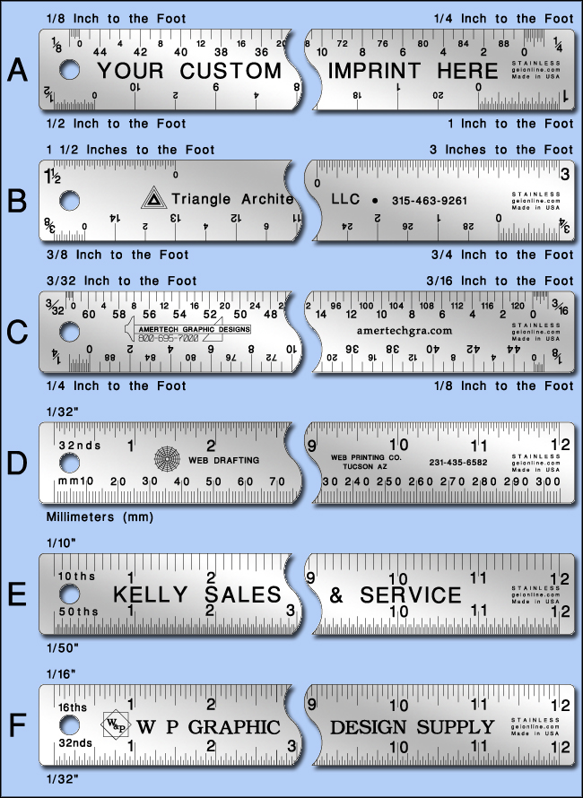 Custom Promotional and Imprinted Architects Stainless Steel Rulers - 12" Length - Model 745atof-12