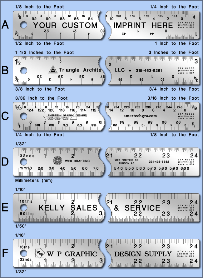 Custom Promotional and Imprinted Architects Stainless Steel Rulers - 24" Length - Model 745atof-24