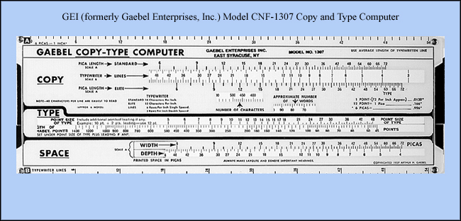 Graphic Art Type & Copy Fitting Slide Rule Calculator - Model CNF-1307
