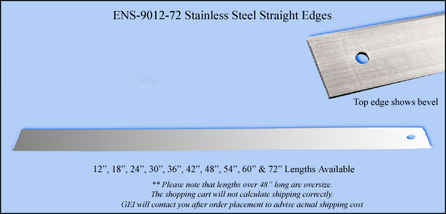 Stainless Steel Straight  Edges With Square and Bevelled Edges, 2" Wide  - 12" to 72" Lengths - Model ENS-9012-72