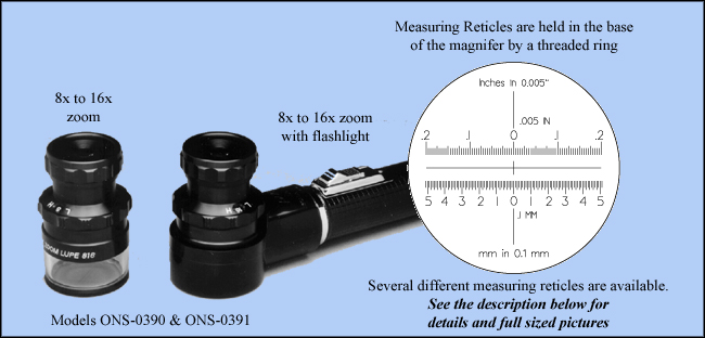 ZOOM Measuring Magnifier and Optical Comparator, 8x to 16x -  Model ONS-0390
