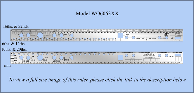 Stainless Steel Business Form Design and Layout Ruler, Inch & Metric 1/6", 1/10", 1/12", 1/20", 1/32", mm - 18" Length - Model WO6063XX