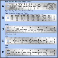 Custom Promotional and Imprinted Pipe Thread and Fitting Size Stainless Steel Rulers and Gauges, NPT, Drill and Tap Sizes 1/16" to 3 1/2" - 6" Length - Model 736atof-06