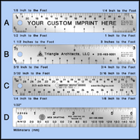 Custom Promotional and Imprinted Architects Stainless Steel Rulers - 6" Length - Model 745atof-06